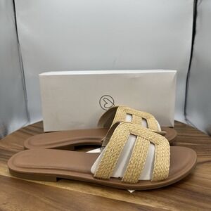 The Drop Monika Flat H-Band Slide Sandals Natural Raffia Beige Casual‎ Women 13